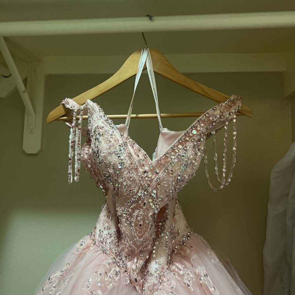 Pink Sequin & Lace Tulle Quinceanera Gown Bella